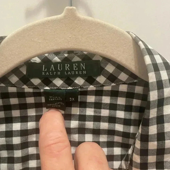 RALPH LAUREN BLACK & WHITE CHECKED 3/4 BUTTON DOWN BLOSE SIZE 3X - Picture 2 of 3